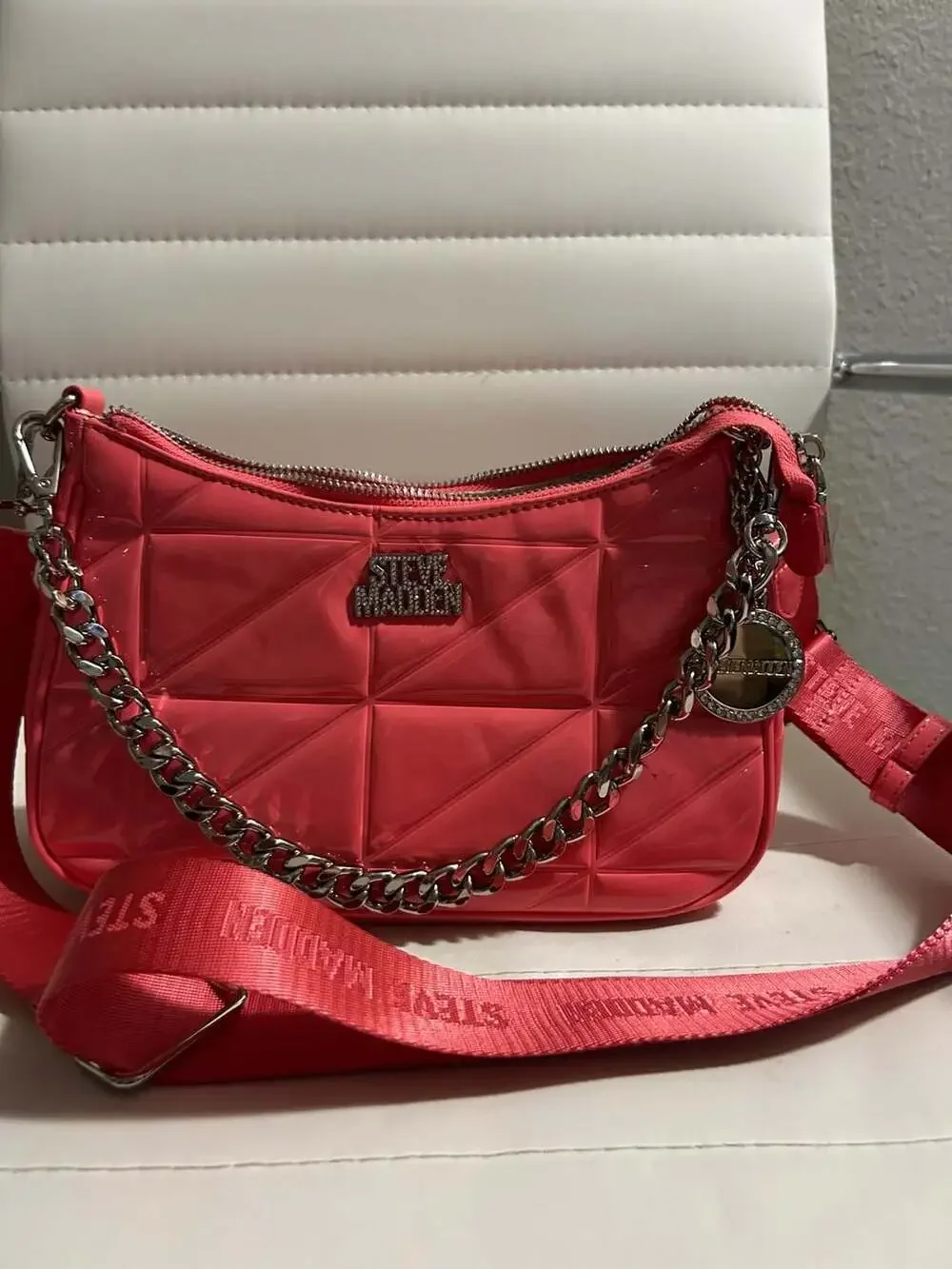 Steve Madden B-Posie Quilted Patent Crossbody Bag in Coral